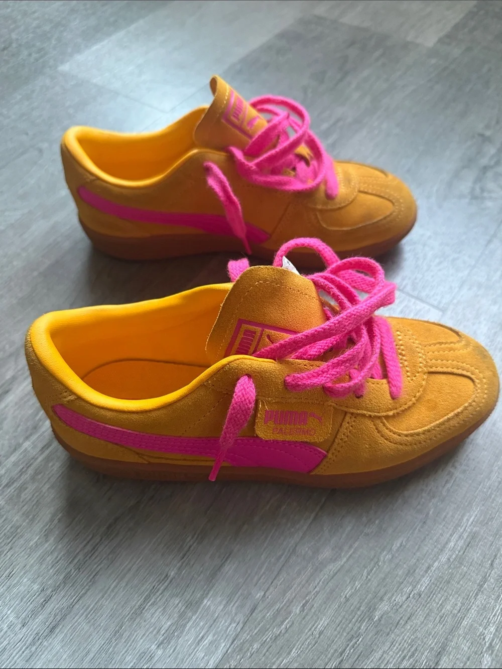 Puma Kids Orange Sneakers with Pink Accents